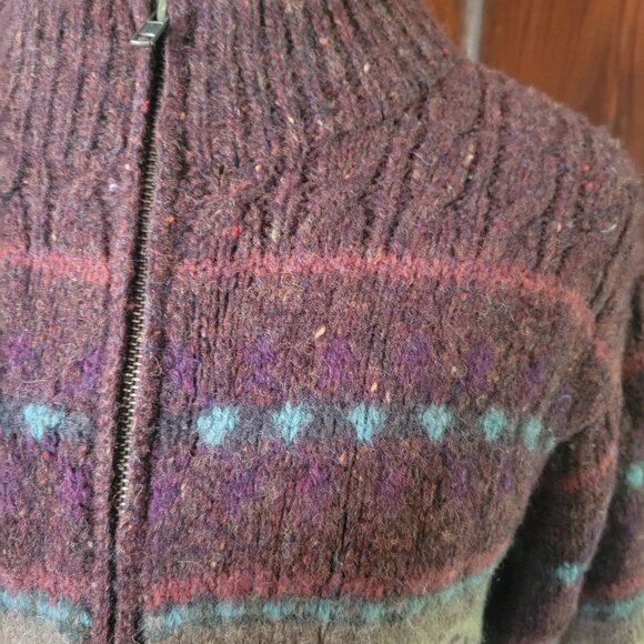 Willi Smith Collection Womens Wool Zip-Up Cardigan Sweater - S - Maroon & Multic - Picture 2 of 5